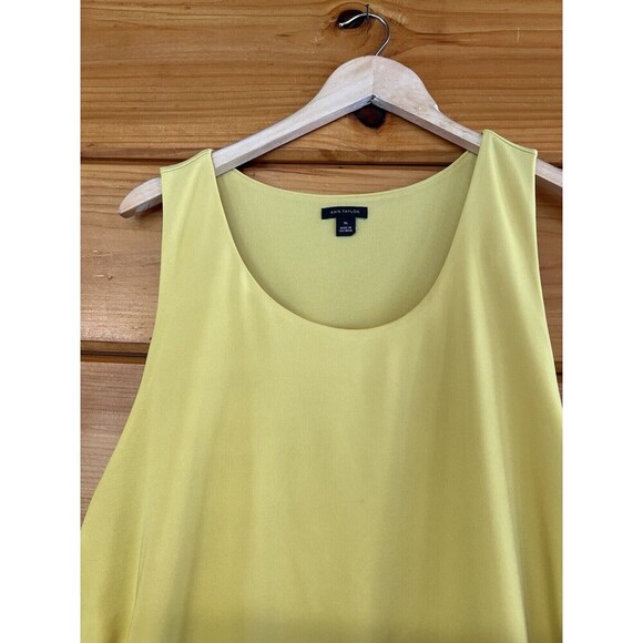 Ann Taylor sleeveless Midi Round Neck Lined Ruched mustard yellow XL Dress - Picture 2 of 5
